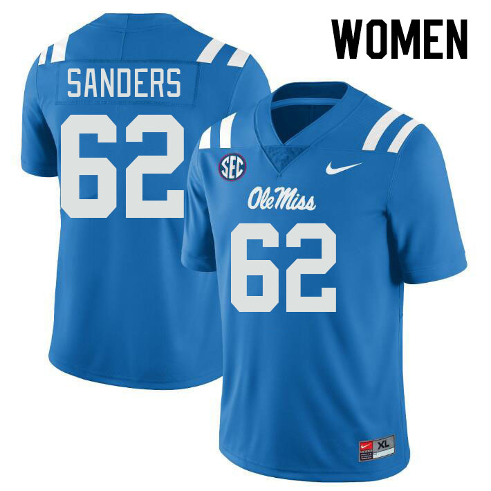 Women #62 Brycen Sanders Ole Miss Rebels College Football Jerseyes Stitched Sale-Powder Blue - Click Image to Close